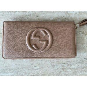Gucci Soho Leather Camelia Long Wallet Zip Around GG Large Italy GG Box NEW